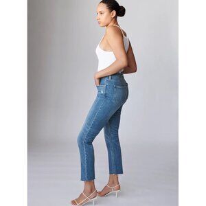 Denim Forum Women's Straight Leg Jeans in Mid Blue